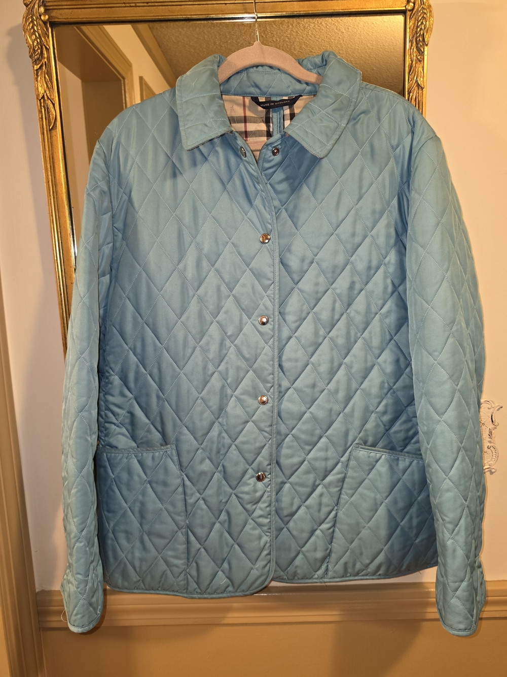 Burberry Light Blue Quilted Snap-Front Jacket